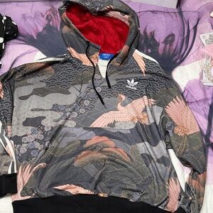 Adidas Rita Ora Artistic Gray and Red Hoodie